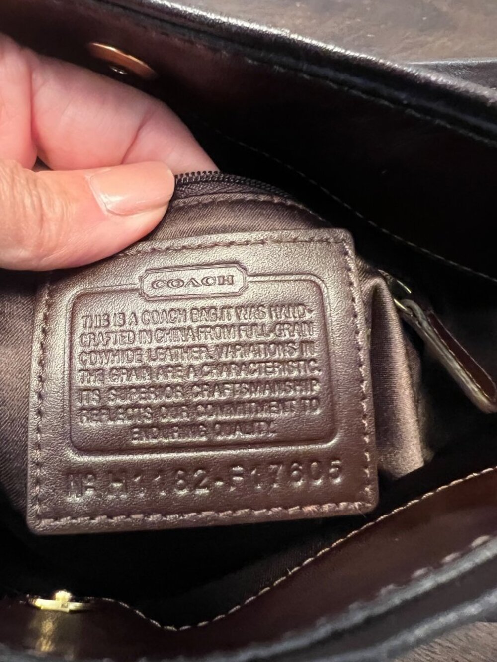 Coach Brown Leather Pleated Shoulder Bag With Gold Hardware & Removable Strap - Picture 11 of 13